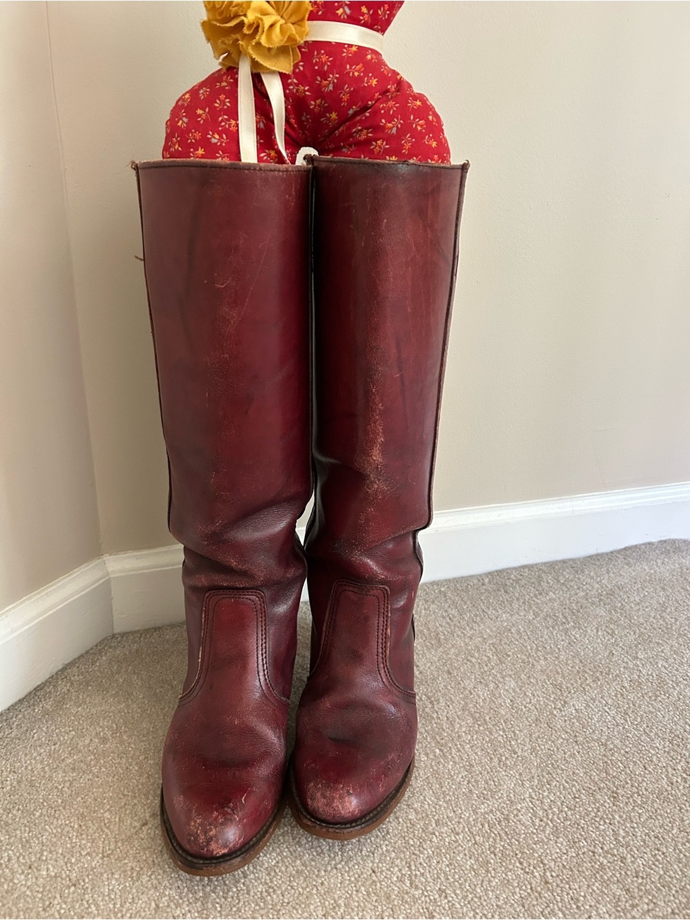Classic Tall Leather Heeled Boots in Burgundy - Women's